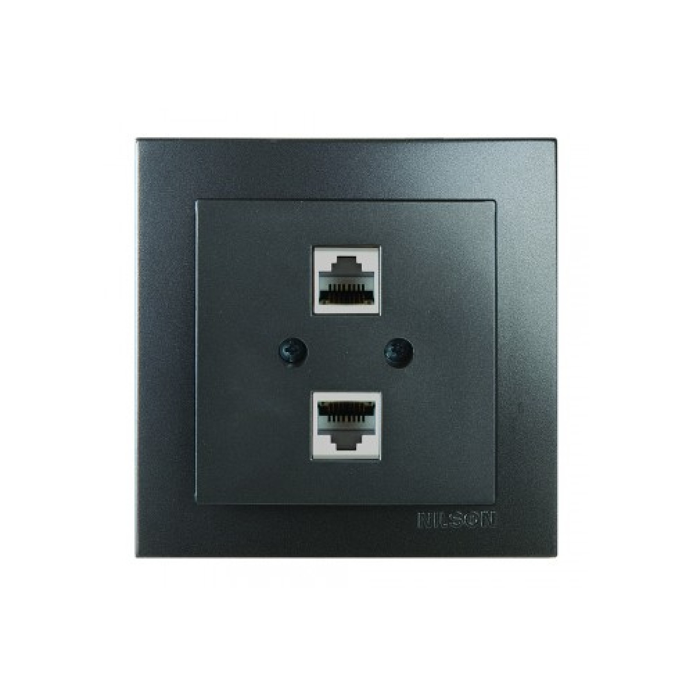 Розетка комп'ютерна одинарна Cat5e RJ45 Nilson Touran Антрацит